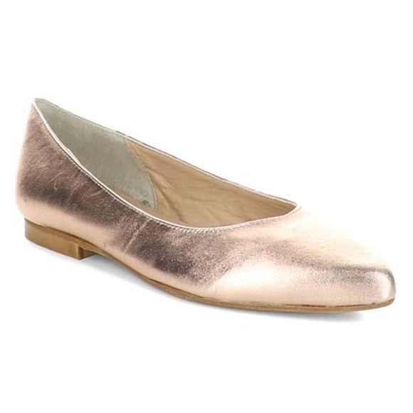 🖤NWT Bos & Co Rose Gold Fae Laminado Leather Flats - Picture 1 of 5